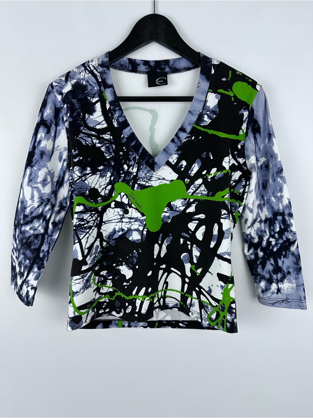 Just Cavalli Roberto Cavalli Y2K Abstract Print 3/4 Sleeve Top M Italy